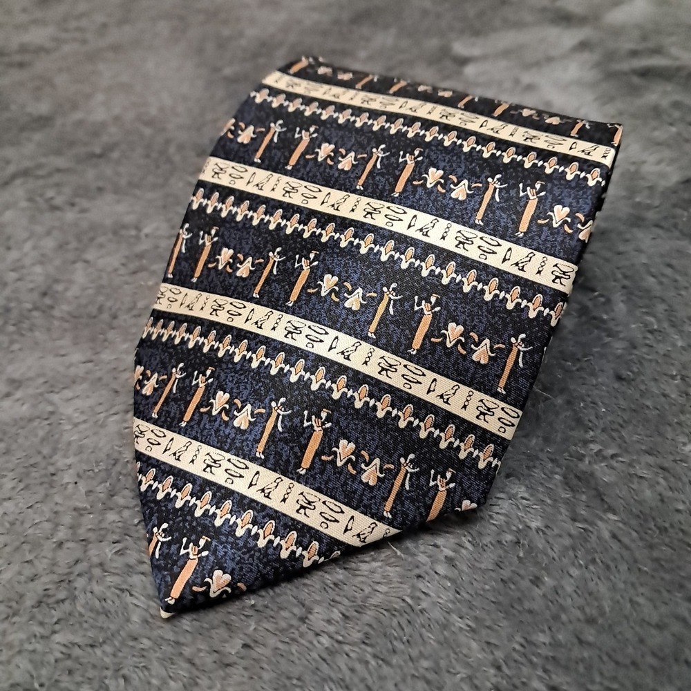 VTG 80s-90s Kailong Necktie Hieroglyphics Pattern 57"x 4" Work Party Travel Fun